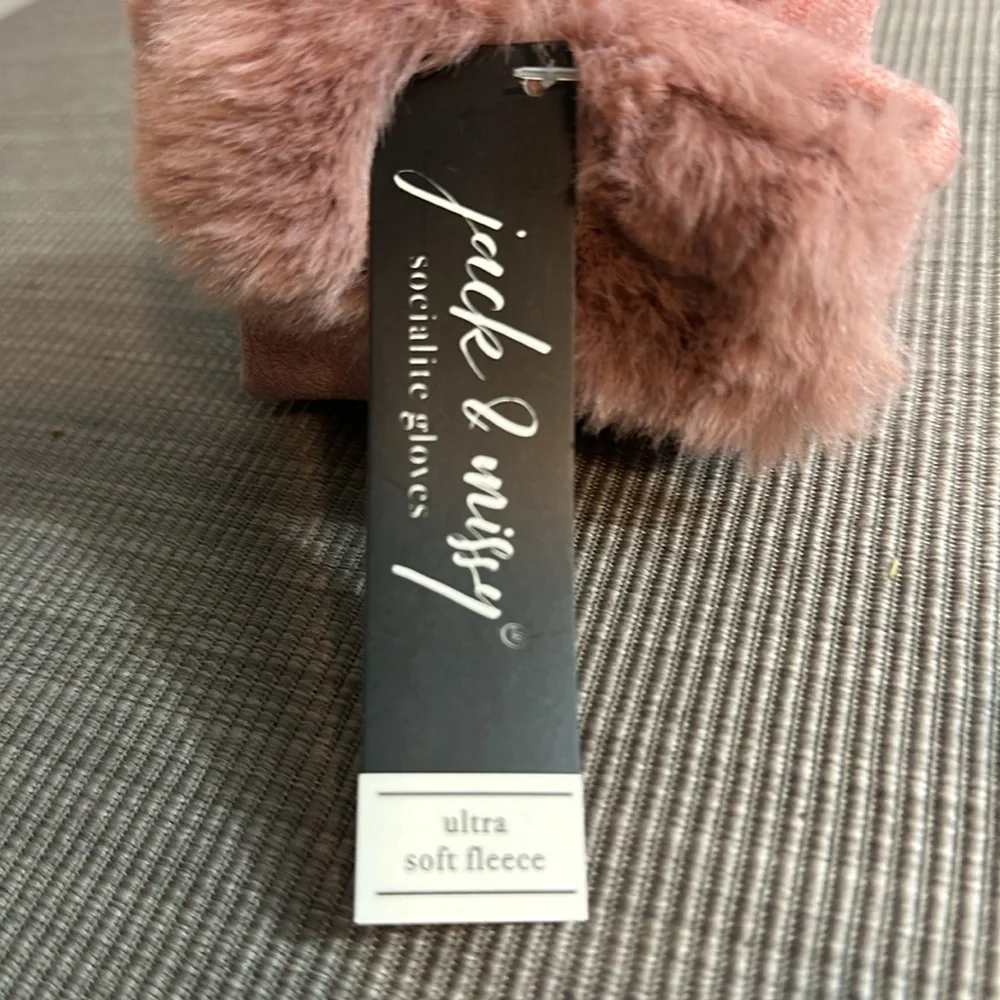 Faux Fur Band Detailed Blush Colored Gloves